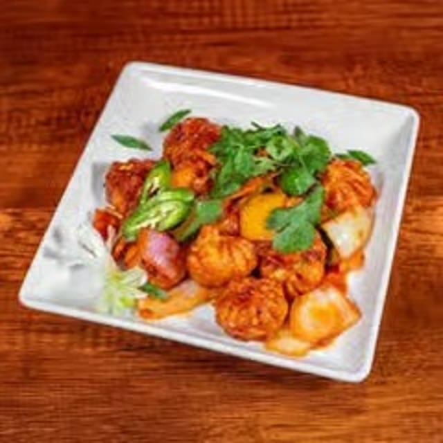 Chili Fried Chicken Momo Tray.