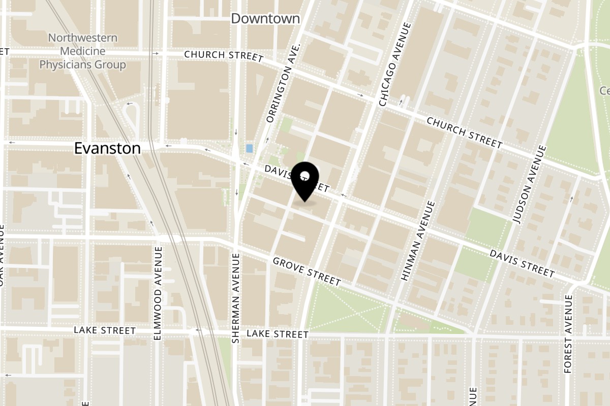 Map showing the location of Taste of Nepal on 610 Davis St in Evanston
